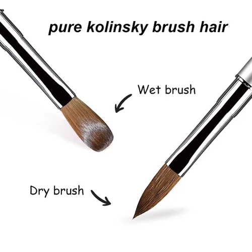 Vista 3 de 100% cerdas de pelo Kolinsky, cepillo de uñas acrílicas para polvo acrílico, uñas talladas y extensibles, cepillo de arte de uñas, mango de metal