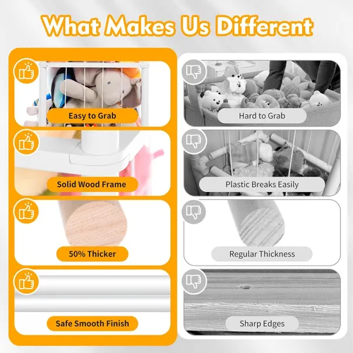 Vista 4 de Organizador grande de almacenamiento de animales de peluche, zoológico de almacenamiento de animales de peluche de madera, soporte para juguetes