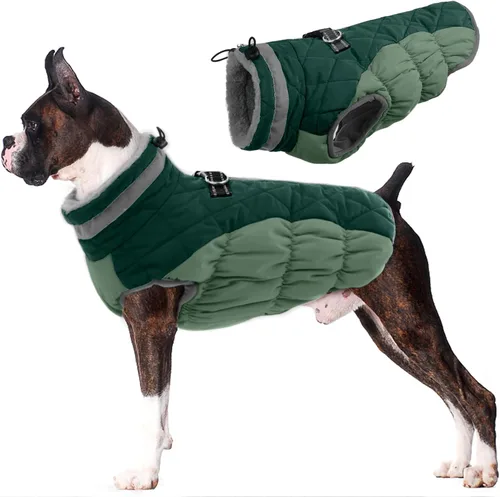 Vista 47 de Lelepet Abrigo cálido para perro, abrigo de invierno para perro, chaqueta impermeable para perros con arnés integrado reflectante de forro polar