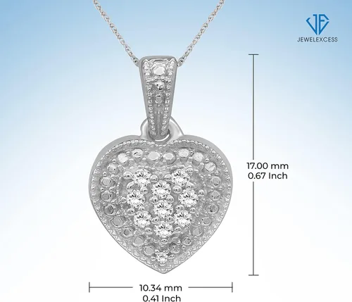 Vista 7 de JEWELEXCESS Juego de joyas de corazón de 3 piezas con diamantes blancos de 13 quilates en plata de ley