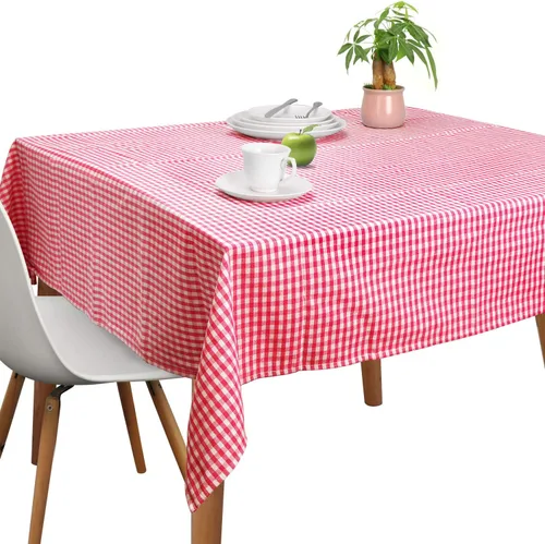 Vista 10 de Manteles, Cubiertas de Mesa Rectangulares Vintage de Algodón Puro a Cuadros Gingham, Manteles de Tamaño Grande para Navidad, Vacaciones, Hogar