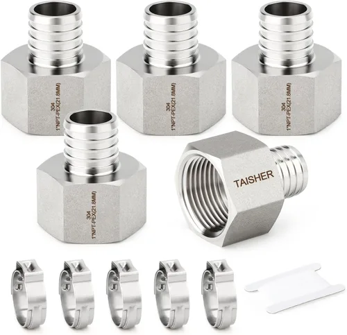 Vista 9 de 5 accesorios Pex de acero inoxidable 304, 1/2 pulgada Pex x 1/2 pulgada NPT hembra, 1/2 pulgadas Pex montaje con 5 abrazaderas de manguera