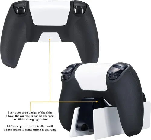 Vista 6 de YoRHa Funda de silicona con estampado tachonado para PS5 Dualsense Controller x 1 (rojo) con Pro Thumb Grips x 10