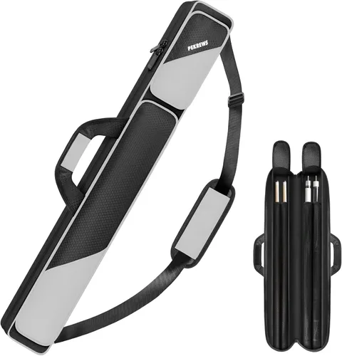 Vista 18 de Estuche para taco de billar, estuche para palos de billar 2x2 con capacidad para 2 palos con 2 bolsillos con cremallera para accesorios, bolsa