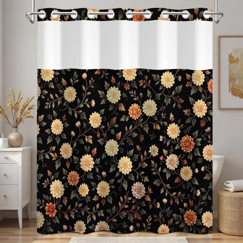 Vista 20 de No Hook Geometric Shower Curtain with Snap in Liner - 71″W x 74″L Waterproof Fabric with Mesh Top Window, Modern Abstract Triangle Design Bath