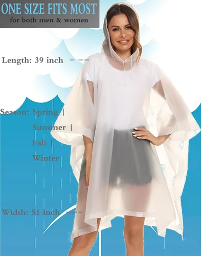 Vista 5 de Paquete de 2 ponchos de lluvia para adultos, reutilizables, impermeables, de supervivencia, emergencia, resistente, con capucha con cordón