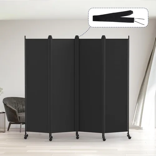 Vista 12 de Kokorona Divisor de habitación de 4 paneles, pantalla de privacidad enrollable de 6 pies de alto con ruedas con bloqueo, separadores de pared