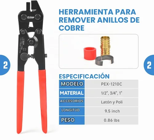 Vista 3 de iCRIMP ICP-1234AH Kit de Herramientas de Crimpado PEX - Anillos de Crimpado de Cobre de 1/2 pulgada y 3/4 pulgada, Crimpadora de Doble