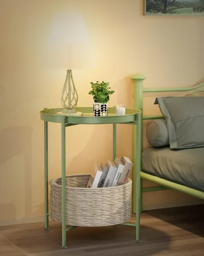 Vista 2 de EKNITEY - Mesa auxiliar pequeña de metal, mesa lateral impermeable para sofá pequeño, mesas de café para dormitorio, interior y exterior, con verde