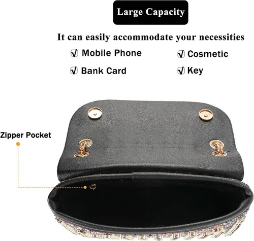 Vista 3 de Bolso de mano de noche con diamantes de imitación brillantes para mujer, bolso de hombro para boda, fiesta, baile de graduación