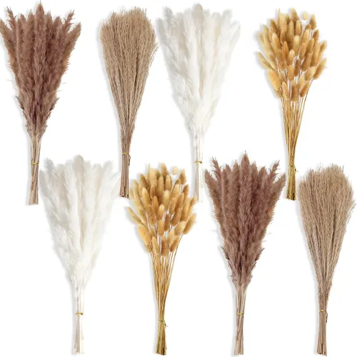 Vista 8 de 100 piezas pequeñas de hierba de pampas boho, 17" pampas secadas naturalmente, decoración de hierba de pampas para bodas, decoraciones de fiesta