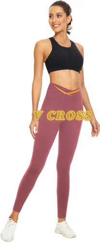 Vista 2 de Leggings de cintura cruzada para mujer, control de abdomen, entrenamiento, correr, no se transparentan, pantalones de yoga atléticos para gimnasio