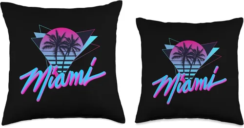 Vista 3 de Miami - Palm Trees - Vaperwave Synthwave 80s Style Almohada retro, 16 x 16 pulgadas, multicolor