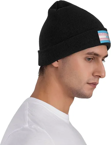 Vista 7 de Trans Rights are Human Rights LGBT Beanie Hat Men Winter Warm Hat Women Knit Slouchy Skull Cap Hedging Hat Black