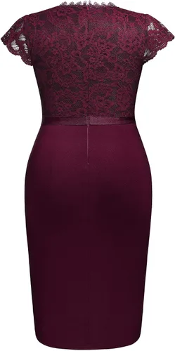 Vista 6 de Miusol Vestido de cóctel de noche con volantes y encaje floral de talla grande para mujer
