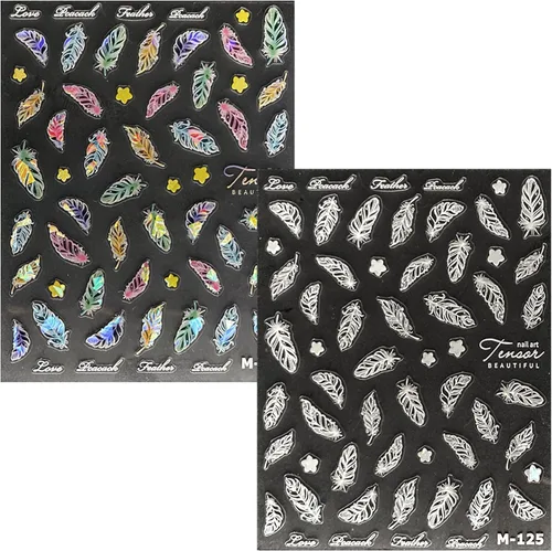 Vista 8 de Calcomanías de uñas de plumas 5D en relieve, color blanco, verde, azul, rosa, cuero, diseño de uñas, grabado de cuero hueco, autoadhesivo, Notas