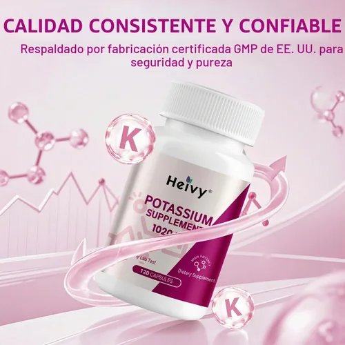 Vista 6 de Heivy Suplemento de Potasio 1020 mg, 120 Cápsulas Vegetarianas