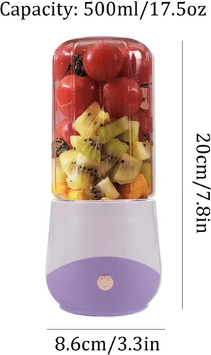 Vista 2 de Powerful Plastic Portable Blender 4 Blades Personal Juicer For Smoothies Ice Blending Juicing And Food Processing 500ml/17.5oz compact(White)