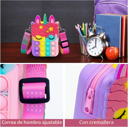 Vista 6 de Civan Pequeño Bolso para Reventar, Bolso de Unicornio para Niñas, Niños y Mujeres, Bolso Pop con Juguete de Unicornio Pop, Bolso de Hombro, Juguete