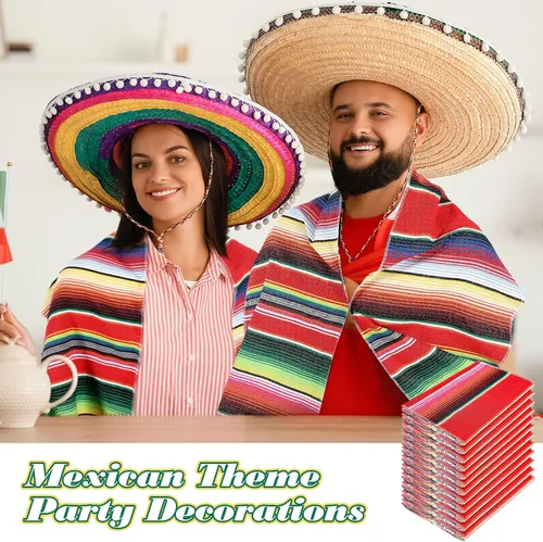 Vista 5 de Mixweer Camino de mesa de sarape mexicano de 24 piezas, colorido con flecos mexicanos de algodón, manta de serape a rayas para decoraciones