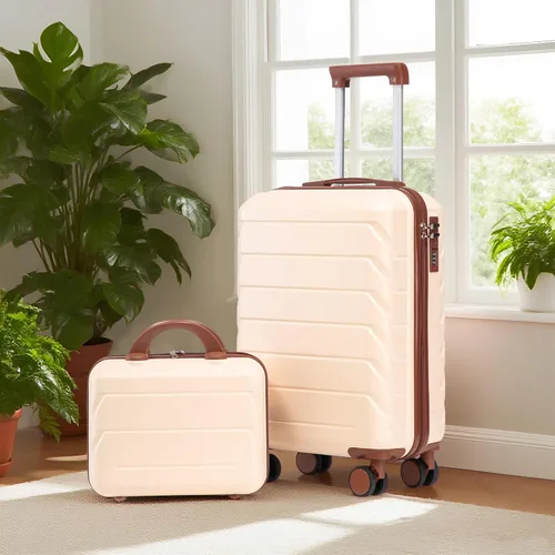 Vista 3 de GDFStudio Juego de equipaje de 3 piezas de 20/24/28 pulgadas, maleta giratoria de carcasa dura ABS con ruedas silenciosas de 360°, Beige, Moderno