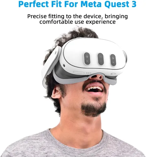 Vista 6 de Relohas Deluxe VR Accessories for Meta Quest 3, Safe 2 in 1 Silicone Case Set for Oculus Quest 3, Include Upgraded Lens Protector, Face Cover (Grey)