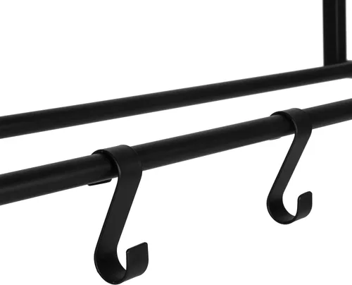 Vista 7 de MyGift Estante para pelotas montado en la pared, 3 niveles de gimnasio, equipo de ejercicio, organizador de almacenamiento, estante con 4 ganchos