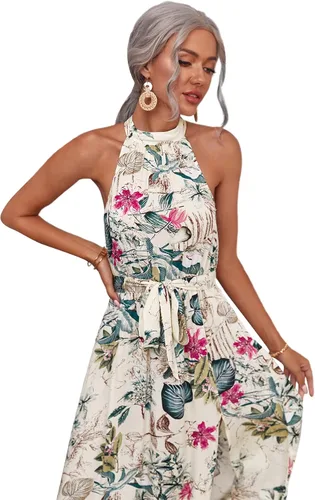 Vista 5 de Floerns Vestido largo sin mangas con cuello halter y estampado floral vintage para mujer