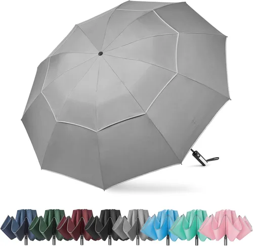 Vista 11 de G4Free 54/62 Inch Windproof Inverted Umbrella with Reflective Stripe Large Compact Reverse Golf Umbrella for Rain 10 Ribs Double Canopy Travel