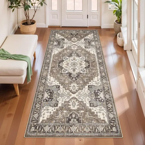Vista 51 de Alfombra lavable para entrada de 2x3 pies - Alfombra pequeña de entrada vintage desgastada oriental antideslizante que no suelta pelusa, suave