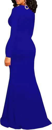Vista 2 de Vestido largo sexy de manga larga con cuello en V para mujer