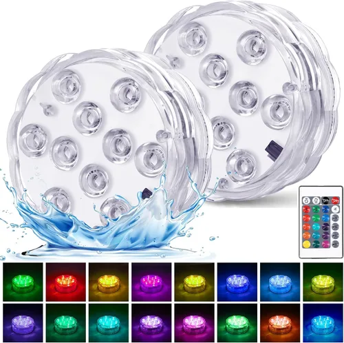 Vista 8 de Luces de piscina sumergibles con control remoto, luces de estanque impermeables con ventosas mejoradas, imanes, 16 colores intercambiables, batería