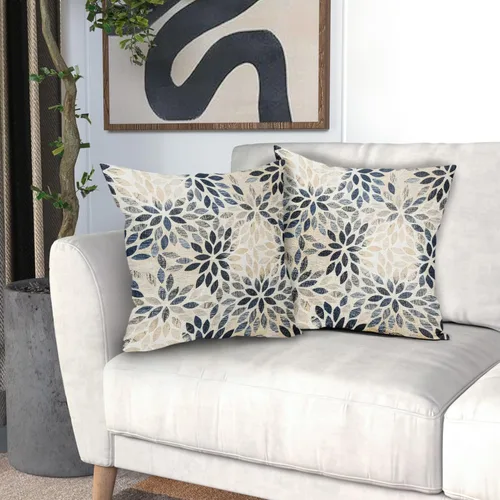 Vista 6 de Juego de 2 fundas de almohada de dalia azul marino de 20 x 20 pulgadas, fundas de almohada cuadradas decorativas de flores geométricas rústicas