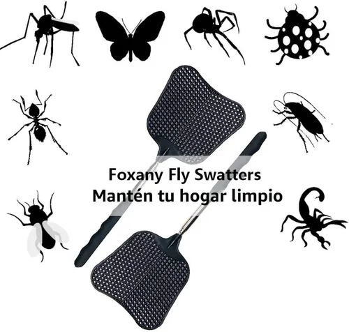 Vista 2 de Matamoscas telescópicos, matamoscas de plástico duradero, resistente, matamoscas con mango de acero inoxidable para interior/exterior/aula