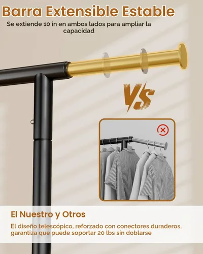 Vista 4 de Perchero de Ropa Resistente, Perchero de Ropa de Metal con Capacidad de 450 Libras, Percheros Rodantes para Colgar Ropa con Ruedas Bloqueables Negro