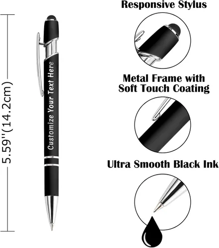 Vista 3 de Aolun Bolígrafo personalizado, bolígrafo grabado personalizado con lápiz capacitivo, 12 unidades, metal suave al tacto, introduce el nombre, Naranja