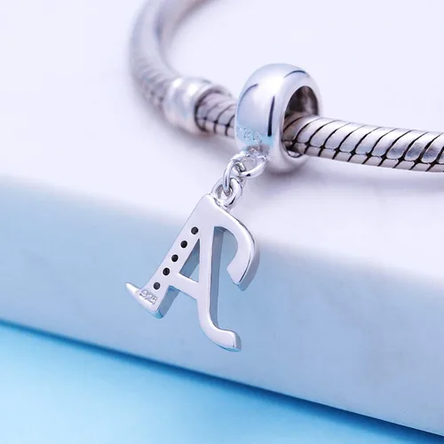 Vista 3 de SoulBeads - Colgantes de plata fina 0,925 de letra inicial, alfabeto A-Z. Dije con cristales compatibles con brazaletes europeos