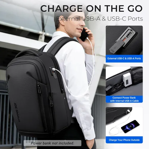 Vista 4 de Mochila de viaje para laptop expandida, Negro, Grande, Mochila expandida Travel-Friendly, Interior Compression Straps, Water-Resistant 1800D