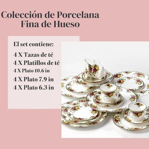 Vista 3 de Royal Albert Old Country Roses – Juego de vajilla de 20 piezas