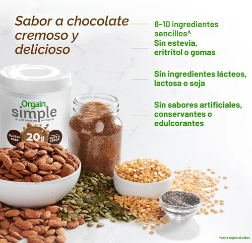 Vista 6 de Orgain Proteína simple vegetal orgánica en polvo, 1.25 libras Plant based protein made with less ingredients, no artificial sweeteners, gluten