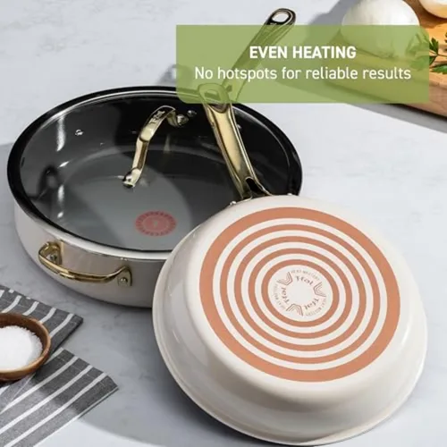 Vista 6 de T-Fal Preserve - Juego de 2 sartenes antiadherentes de cerámica, 8.5" y 11", apto para horno y parrilla hasta 350°F, tecnología InoCeram Glide, Beige