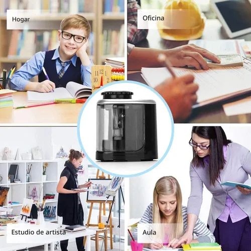 Vista 6 de Aogwat Sacapuntas eléctrico para niños, afilador de hoja para afilar rápidamente, adecuado para No.2/escuela/aula/oficina/hogar (negro)