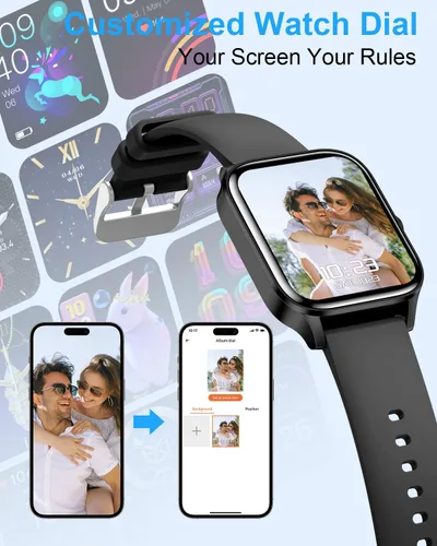 Vista 5 de Reloj inteligente para hombres y mujeres, rastreador de fitness HD de 1.85 pulgadas (respuesta/hacer llamadas/mensajes), más de 130 modos deportivos