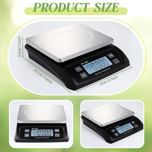 Vista 2 de Báscula de cocina digital grande de 66 libras, 66.1 lbs, báscula de pan comercial de acero inoxidable con pantalla LCD, dispositivos de pesaje Negro