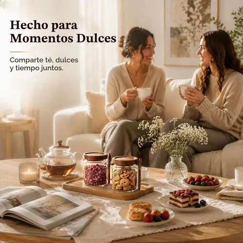 Vista 7 de ComSaf Tarros de azúcar con tapas y cucharas de madera de acacia de 0.5