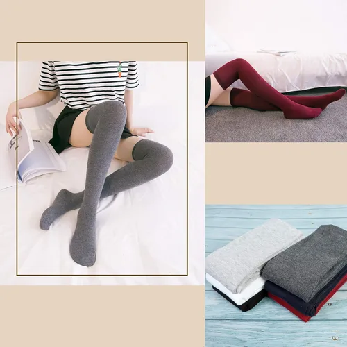 Vista 6 de Calcetines altos hasta el muslo para mujer, calcetines casuales por encima de la rodilla, calcetines altos para aniversarios, vacaciones