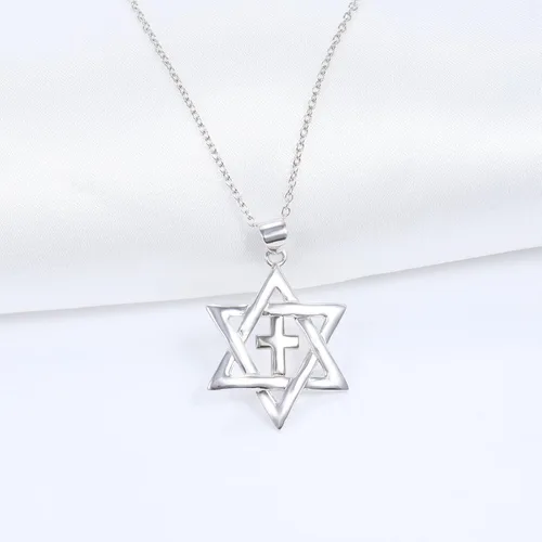 Vista 3 de YKYLHSYXR Collar mesiánico judío para mujeres y hombres, chapado en plata oro de 18 quilates con colgante de estrella pequeña de David y cruz