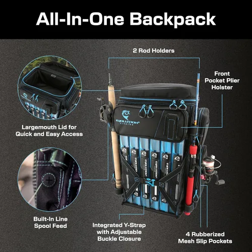 Vista 3 de Mochila para aparejos de pesca Evolution Drift Series, mochila de camping con 6 bandejas para aparejos de pesca, resistente