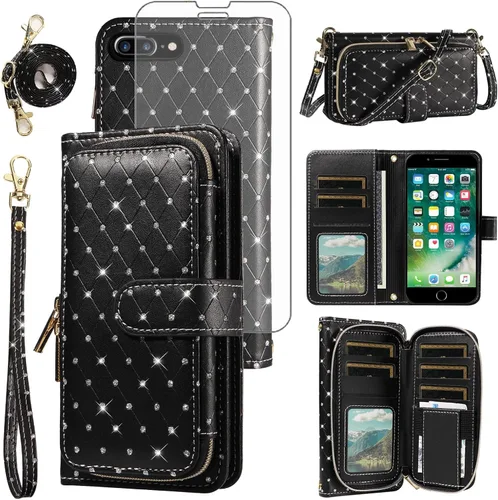 Vista 82 de Funda para teléfono iPhone 6 6S con cremallera y protector de pantalla con protector de pantalla, correa de cordón cruzado, ranura para iPhone 6 Six