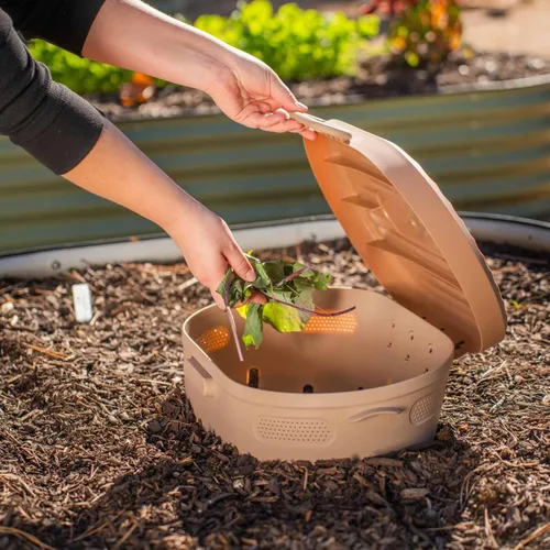 Vista 2 de Vego Garden Compostador de lombrices para enterrar en el suelo, contenedor de compostaje para granjas al aire libre, sistema de compostaje libre